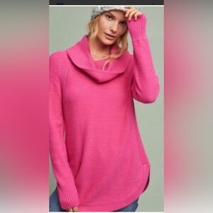 Anthropologie Vibrant Pink Cowl Neck Sweater